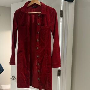 H&M Deep Red Corduroy Long Sleeve Dress